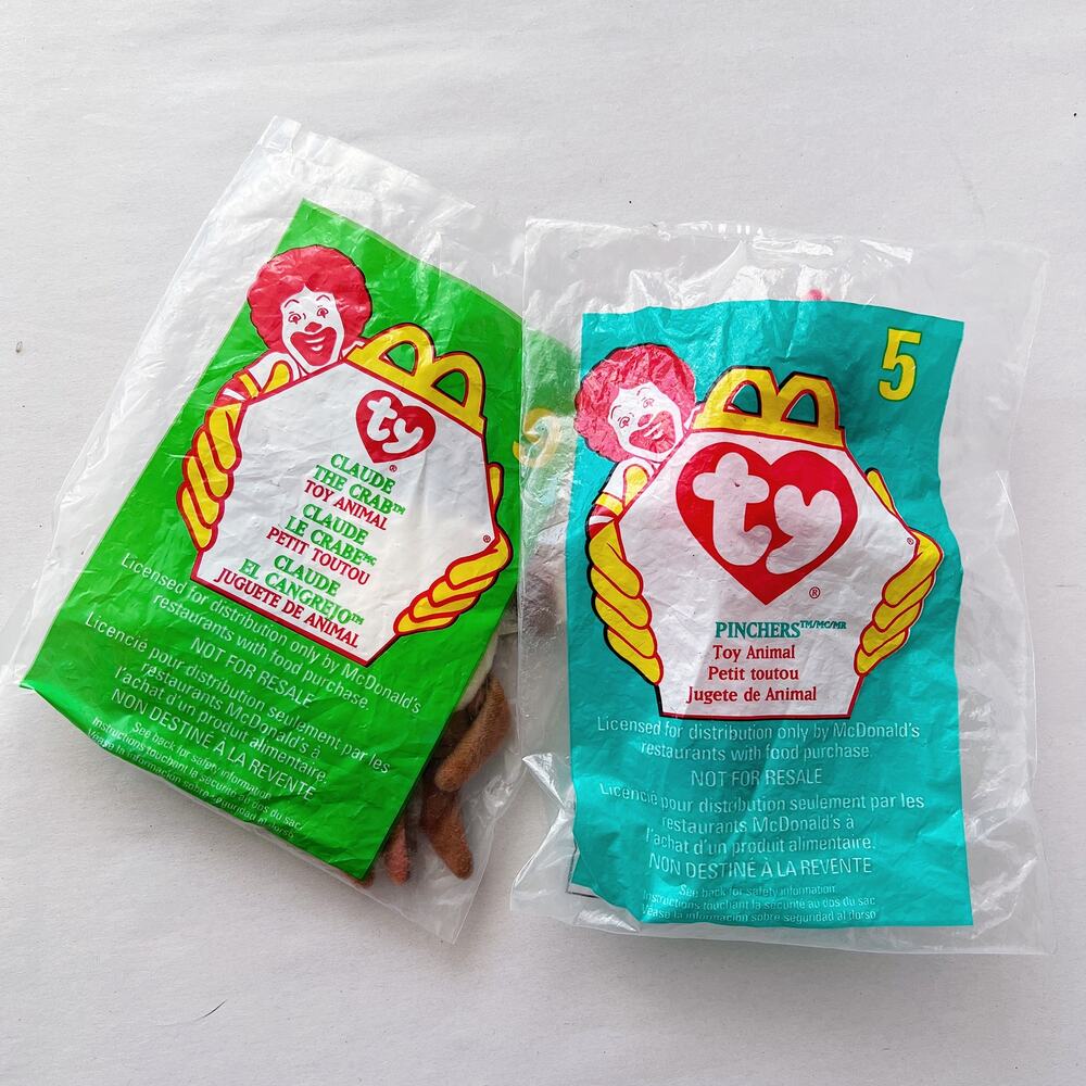 Ty Beanie Babies Pinchers and Claude Unopened McDonald's Toys 1990s